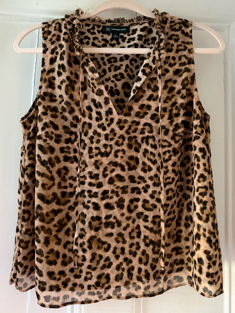 INC Leopard Print V-Neck Sleeveless Top - Brown